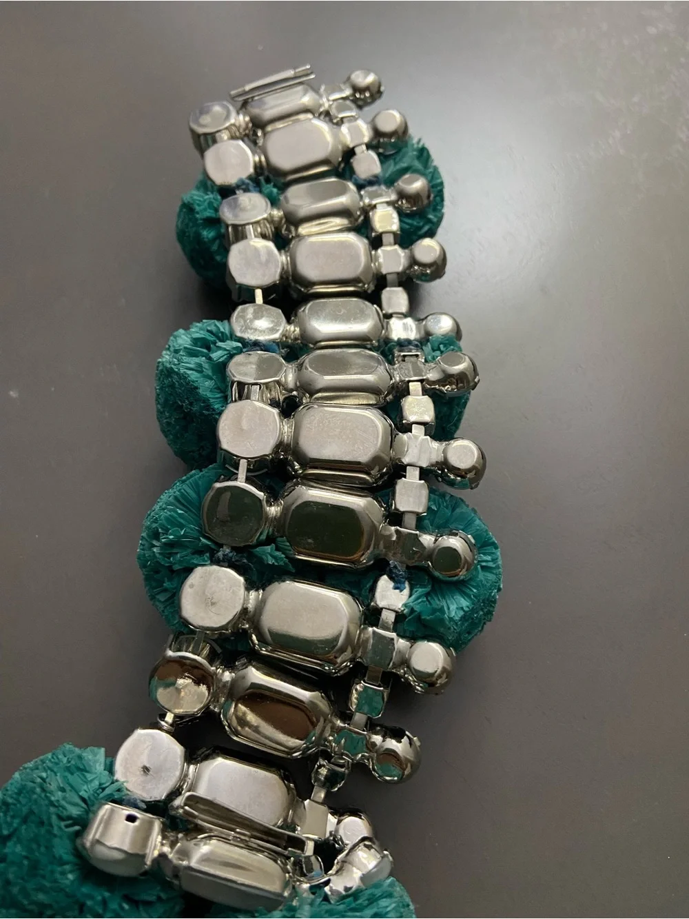 Tory Burch Teal Pom-Pom and White Stone Bracelet